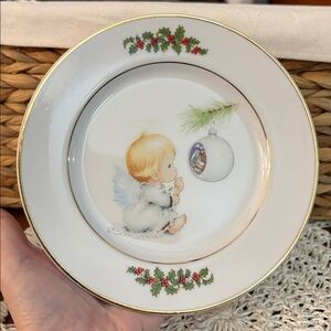 Angel Decorative Christmas Plate with Holly Design